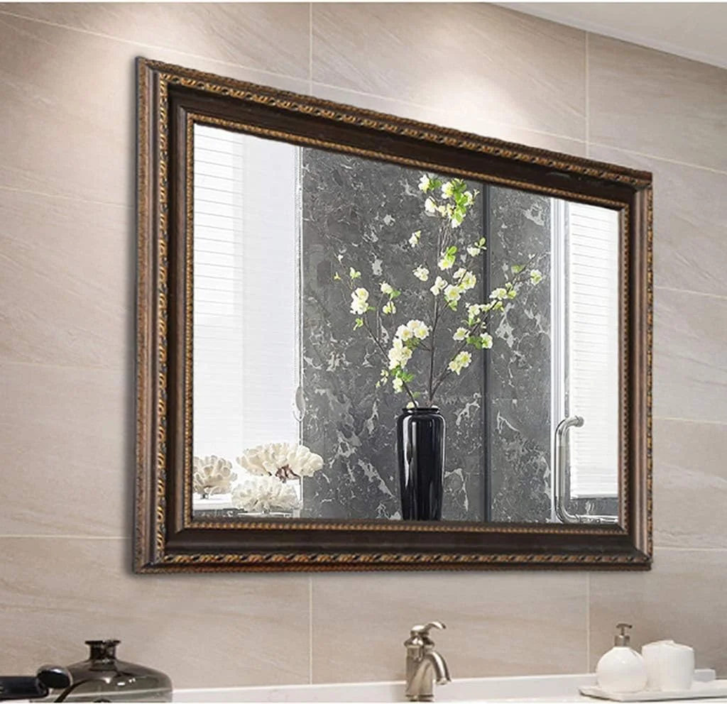 آینه روشویی دیواری با قاب آینه لوکس، آینه آرایشی، آینه اصلاح، آینه مستطیلی حمام به سبک اروپایی، آینه تزئینی دیواری حمام