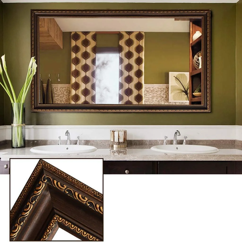 آینه روشویی دیواری با قاب آینه لوکس، آینه آرایشی، آینه اصلاح، آینه مستطیلی حمام به سبک اروپایی، آینه تزئینی دیواری حمام