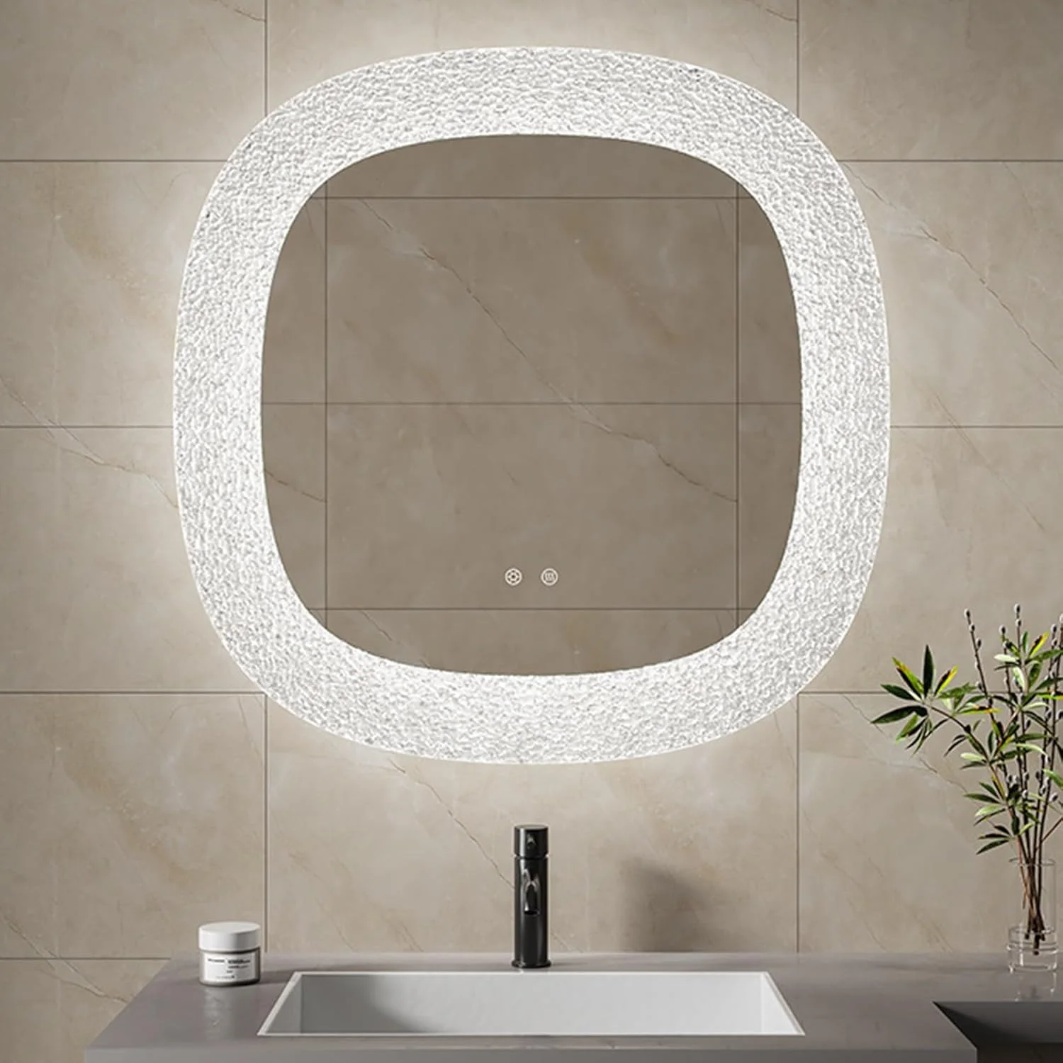 آینه دیواری هوشمند LED برای حمام، آینه ضد انفجار با چراغ، دارای 3 رنگ نور قابل تنظیم چند منظوره، آینه ضد بخار هوشمند برای حمام و اتاق خواب