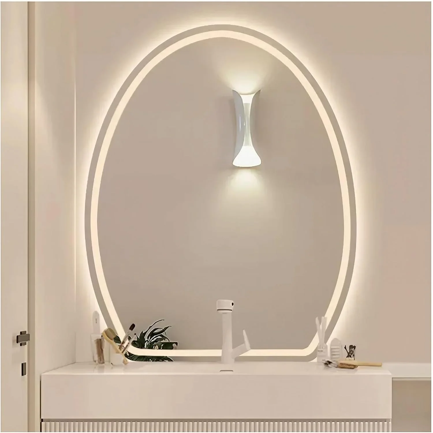 آینه حمام ال ای دی 60 در 72 سانتی متر، آینه روشویی بدون قاب با ضد بخار، آینه آرایش دیواری با قابلیت تنظیم نور در 3 رنگ، 3000-6000K