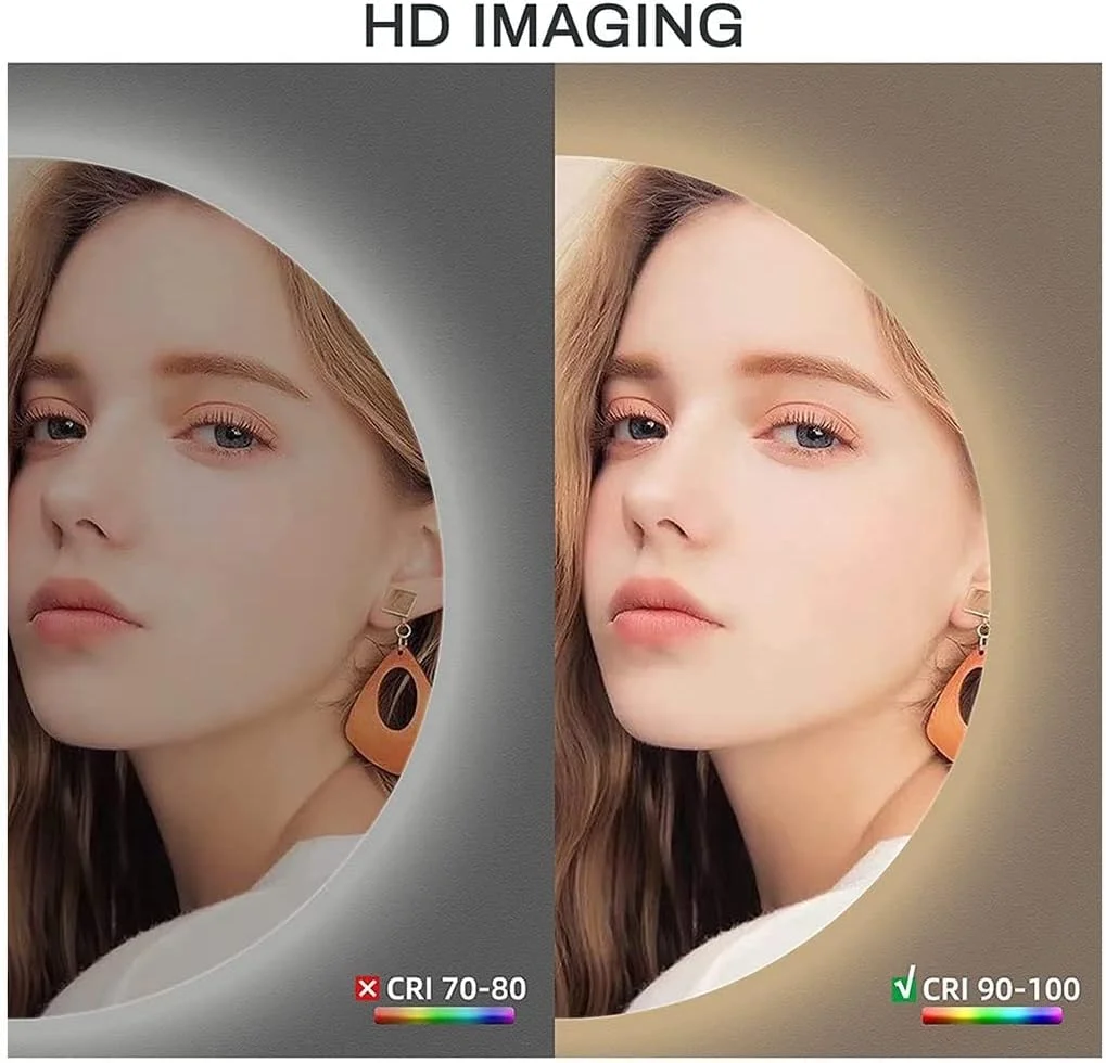 آینه حمام گرد بدون قاب با نور پس زمینه، آینه هوشمند ضد بخار با چراغ، آینه آرایش، نور پس زمینه و نورپردازی جلو