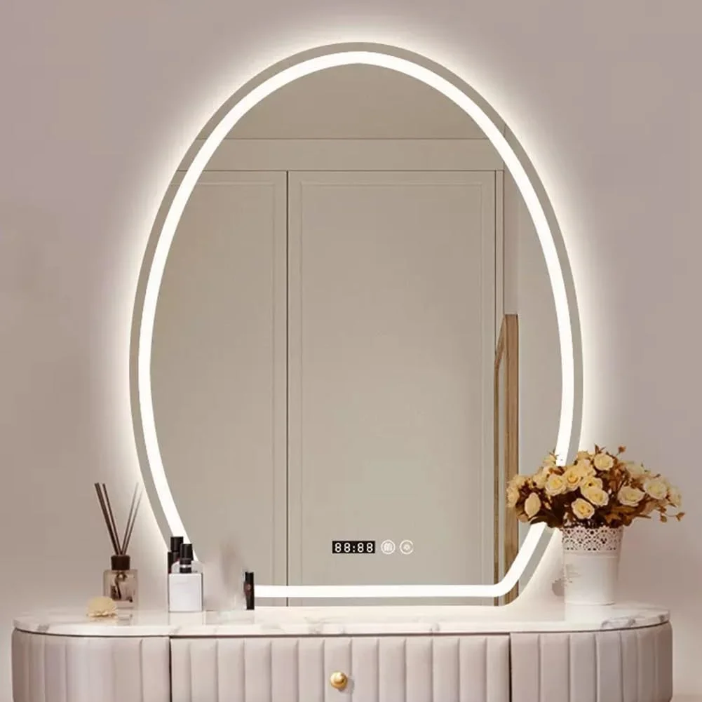 آینه حمام ال ای دی 60 در 72 سانتی متر، آینه روشویی بدون قاب با ضد بخار، آینه آرایش دیواری با قابلیت تنظیم نور در 3 رنگ، 3000-6000K