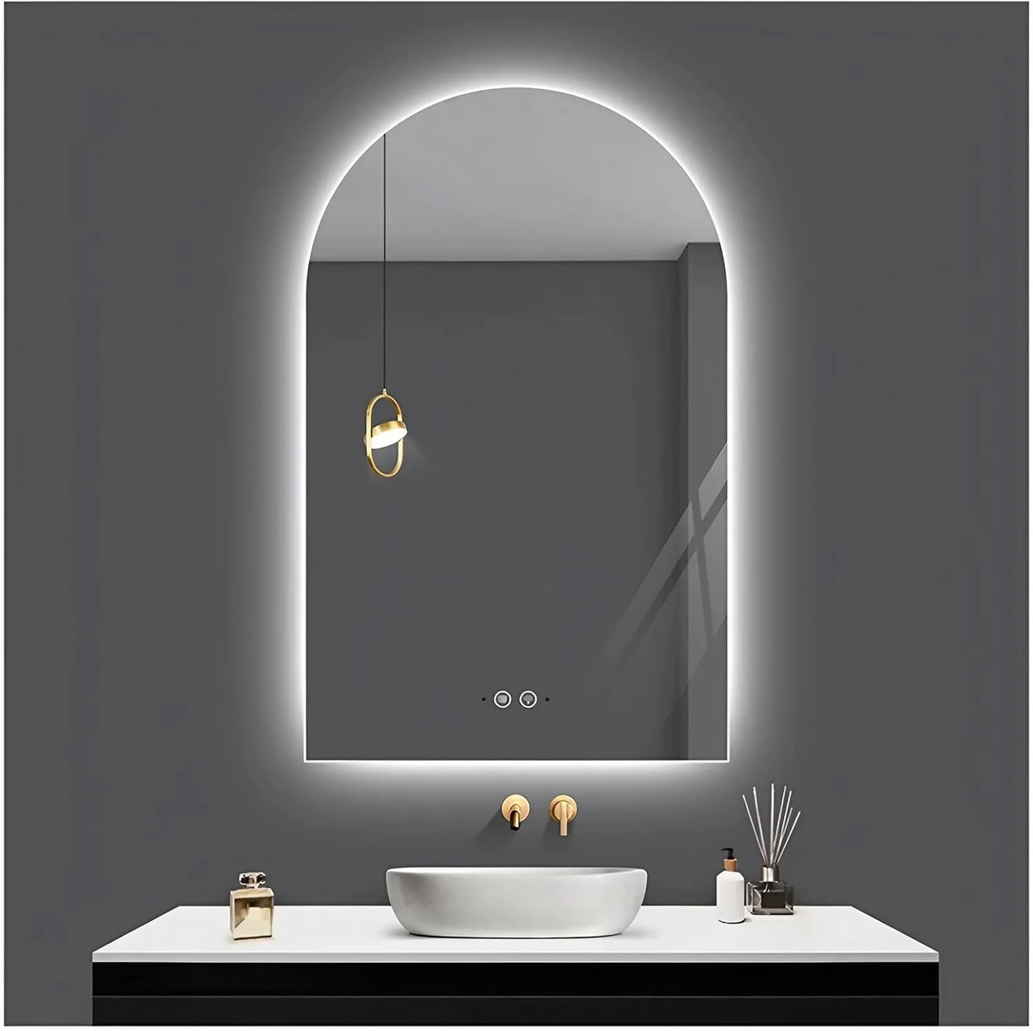 آینه حمام ال ای دی 40 در 70 سانتی متر، آینه روشویی بدون قاب با نور پس زمینه و سه رنگ قابل تنظیم برای دکور دیوار، آینه آرایشی ضد بخار با دکمه لمسی