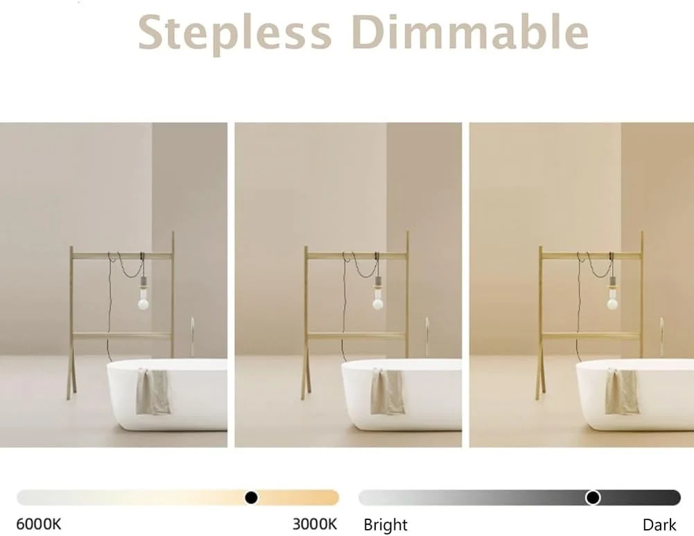 آینه حمام ال ای دی 40 در 70 سانتی متر، آینه روشویی بدون قاب با نور پس زمینه و سه رنگ قابل تنظیم برای دکور دیوار، آینه آرایشی ضد بخار با دکمه لمسی