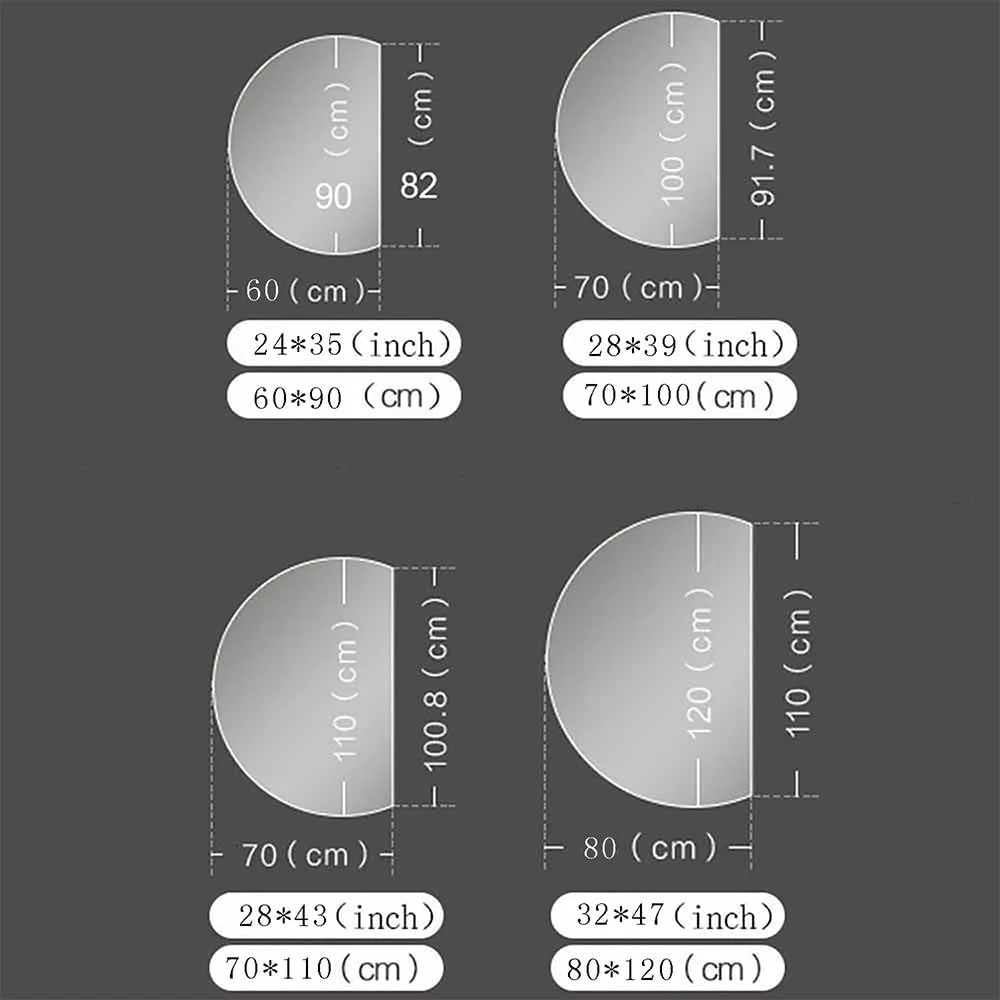 آینه حمام دیواری با نور پس زمینه، 3 حالت رنگ، آینه روشویی بدون قاب با نور LED هوشمند و آینه آرایشی نیمه ماه (برش چپ 80x120 سانتی متر)