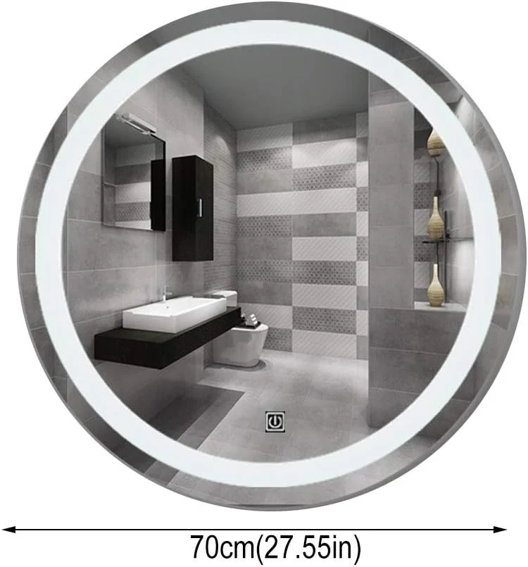 آینه گرد دیواری بدون قاب LED مناسب حمام، آینه تزئینی با کلید لمسی ضد بخار و بلوتوث، 60 سانتی متر