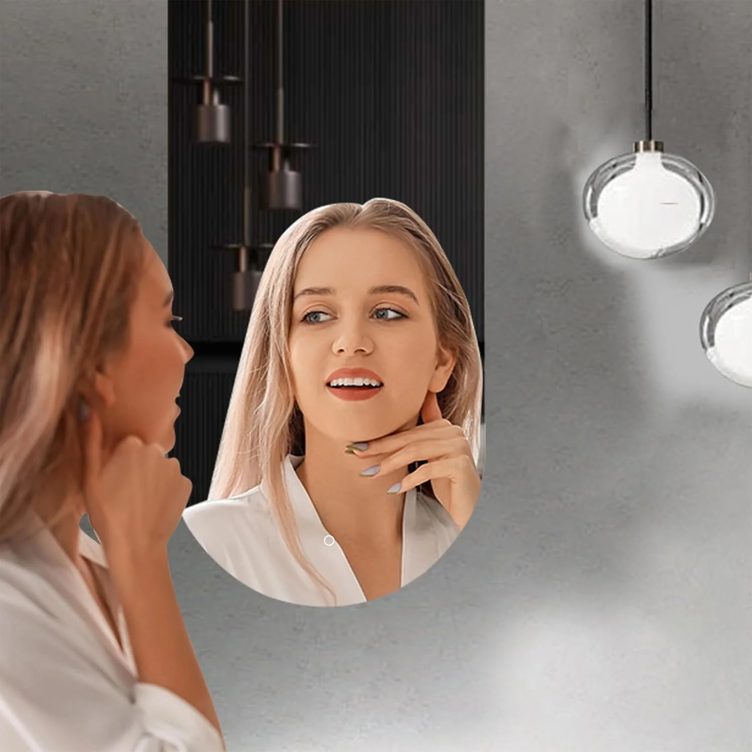 آینه قدی کمانی ال ای دی مناسب سرویس بهداشتی، 55x120 سانتی متر، آینه نور دار با نور پس زمینه و جلو، آینه آرایش دیمردار قابل نصب روی دیوار آینه قدی کمانی ال ای دی مناسب سرویس بهداشتی، 55x120 سانتی متر، آینه نور دار با نور پس زمینه و جلو، آینه آرایش دیمردار قابل نصب روی دیوار