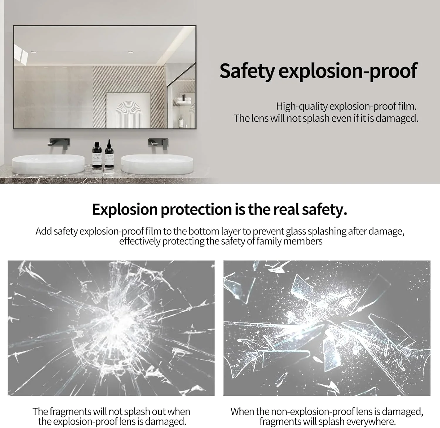 آینه حمام مدرن بزرگ با قاب مشکی، آینه نقره ای 5 میلی متری بدون مس، انعکاس واقعی با کیفیت بالا، قابلیت نصب عمودی یا افقی، نصب آسان (مشکی، 30 اینچ طول × 24 اینچ عرض)