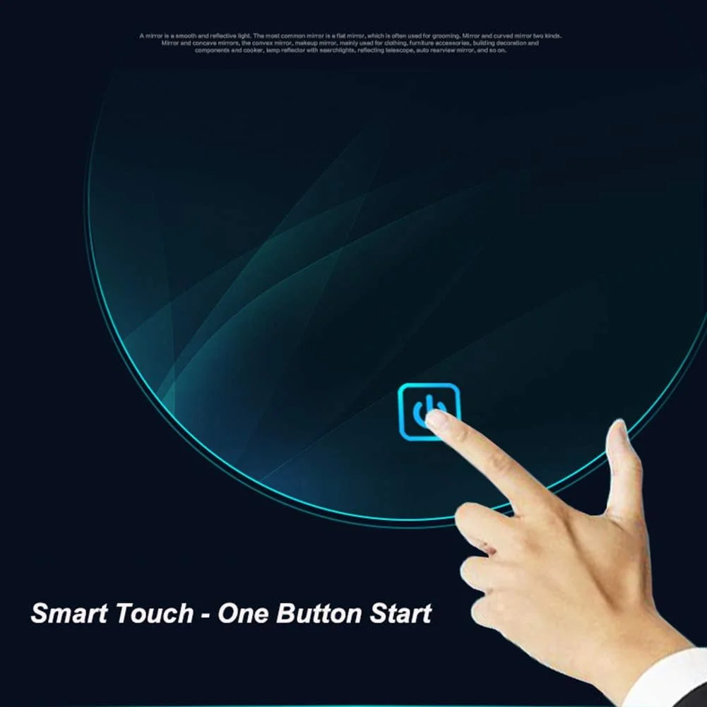 آینه گرد نورپردازی شده مدرن حمام، قاب آلیاژ آلومینیوم، با کنترل لمسی حسگر، ایمن و ضد انفجار، نور سفید مشکی - 70 سانتی متر