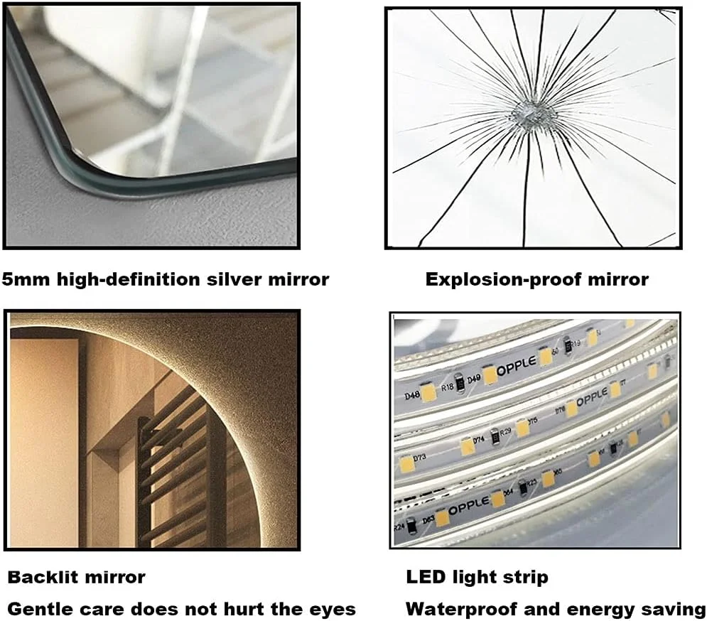 آینه حمام نور پس زمینه LED بدون قاب، آینه روشویی دیواری حمام، ضد انفجار، HD (رنگ: نور گرم، اندازه: گرد بدون قاب 500 میلی متر) (نور گرم گرد بدون قاب 900 میلی متر)
