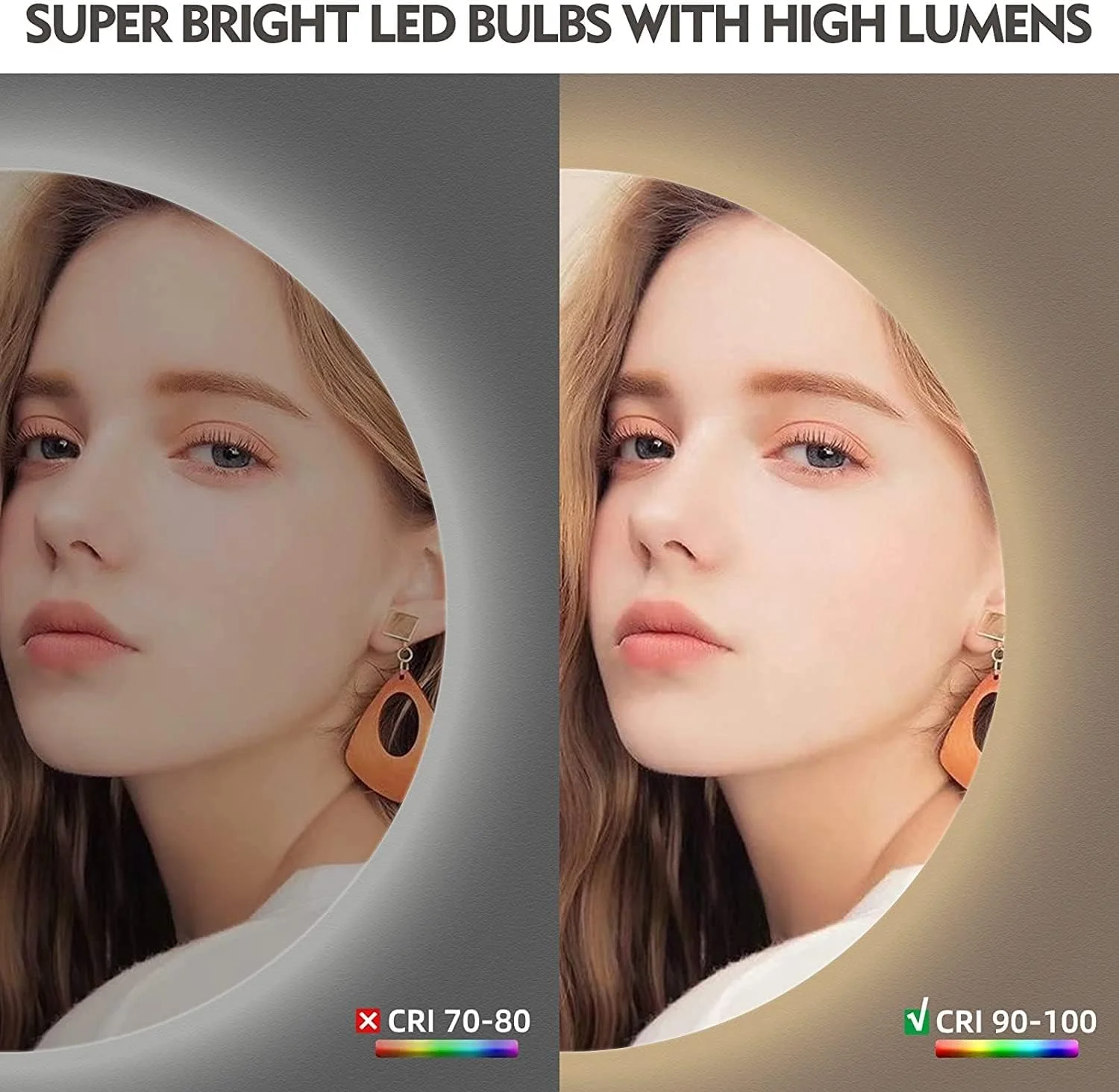 آینه حمام نور پس زمینه LED بدون قاب، آینه روشویی دیواری حمام، ضد انفجار، HD (رنگ: نور گرم، اندازه: گرد بدون قاب 500 میلی متر) (نور گرم گرد بدون قاب 900 میلی متر)