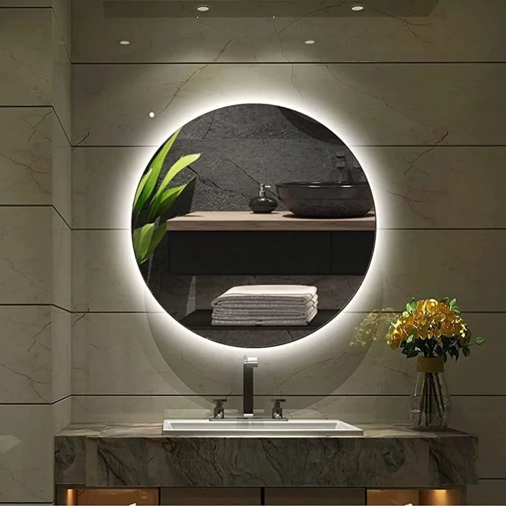 آینه روشویی، آینه گرد نورپردازی شده LED با نور پس زمینه، آینه دیواری، آینه آرایش، بدون قاب، ضد آب Zeenyi