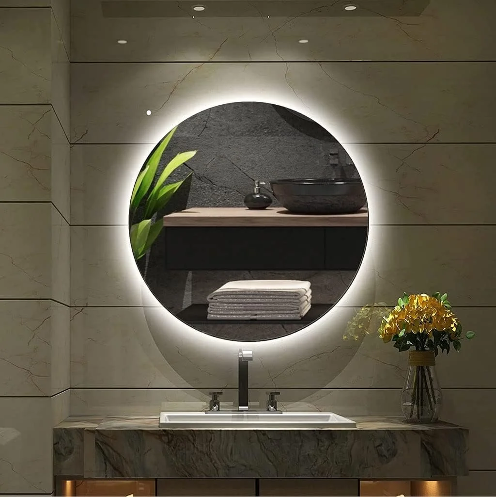 آینه روشویی، آینه گرد نورپردازی شده LED با نور پس زمینه، آینه دیواری، آینه آرایش، بدون قاب، ضد آب Zeenyi