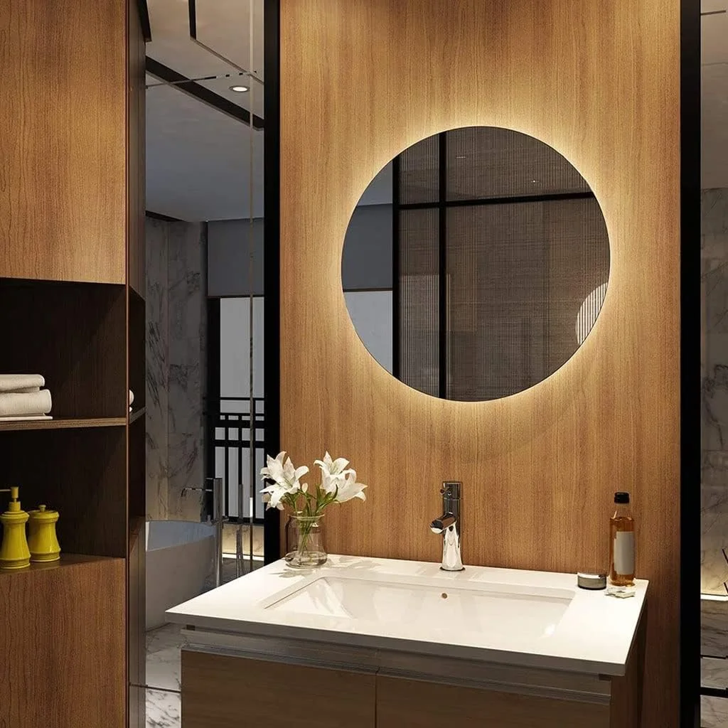آینه روشویی، آینه گرد نورپردازی شده LED با نور پس زمینه، آینه دیواری، آینه آرایش، بدون قاب، ضد آب Zeenyi