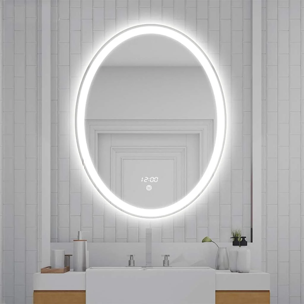 آینه حمام هوشمند با نور LED گرم و سرد قابل تنظیم، ضد بخار - بیضی شکل بدون قاب با کلید لمسی - آینه ضد انفجار دیواری مناسب اتاق خواب