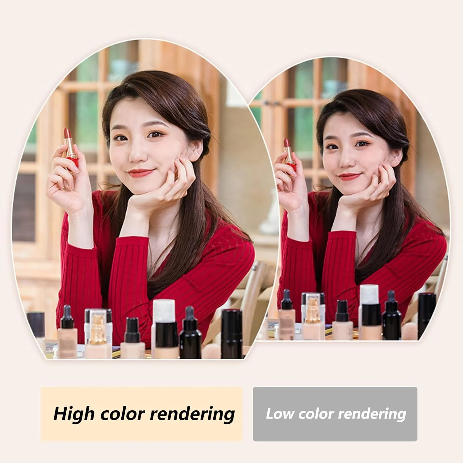 آینه حمام با نور LED، آینه روشویی دیواری روشن با دیمستر و کلید لمسی، آینه تزئینی، 3 رنگ نور LED قابل تنظیم (سایز: 50 * 70 سانتی متر)