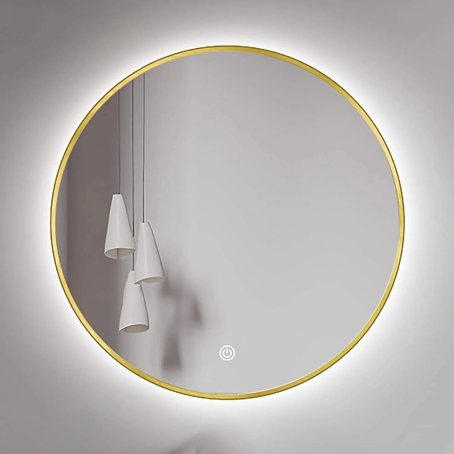 آینه آرایشی گرد، آینه حمام با نور LED قابل تنظیم و قاب آلیاژ آلومینیوم، آینه آرایشی دیواری (رنگ: 80cm|کلید مشکی) (60cm|کلید طلایی)