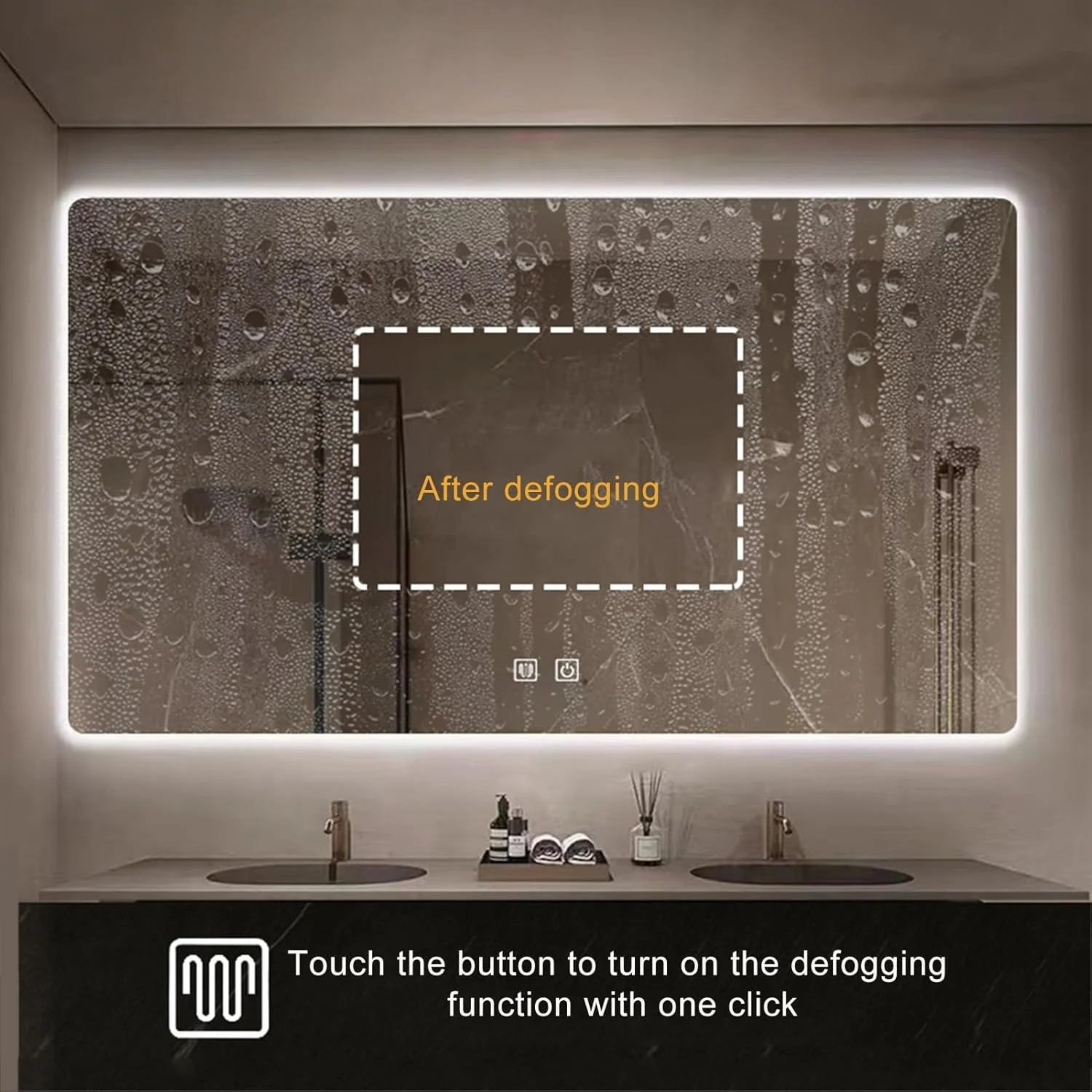 آینه حمام، آینه روشویی دیواری نورپردازی شده با ضد بخار، آینه آرایش ضد مه، نور LED کم نور شونده 3 رنگ، برای حمام اتاق نشیمن اتاق خواب ورودی (رنگ: A، اندازه: 80x130 / "31.4x51.1")