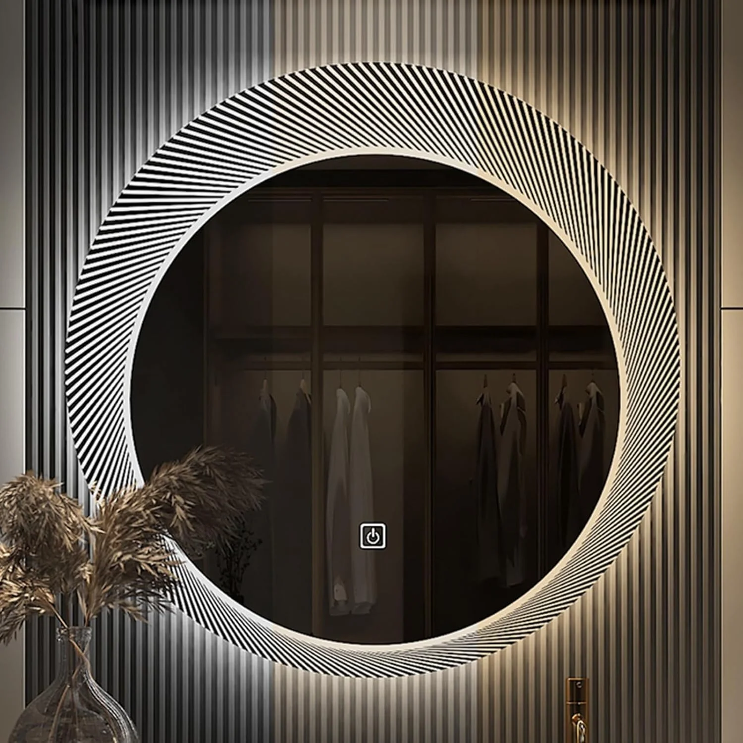 آینه گرد حمام، آینه دیواری LED نورانی، آینه آرایشی با نور سه رنگ و قابلیت تنظیم نور، آینه لمسی با LED، مناسب برای اتاق خواب، ایوان و ورودی (رنگ: تک لمسی، سایز: 70)