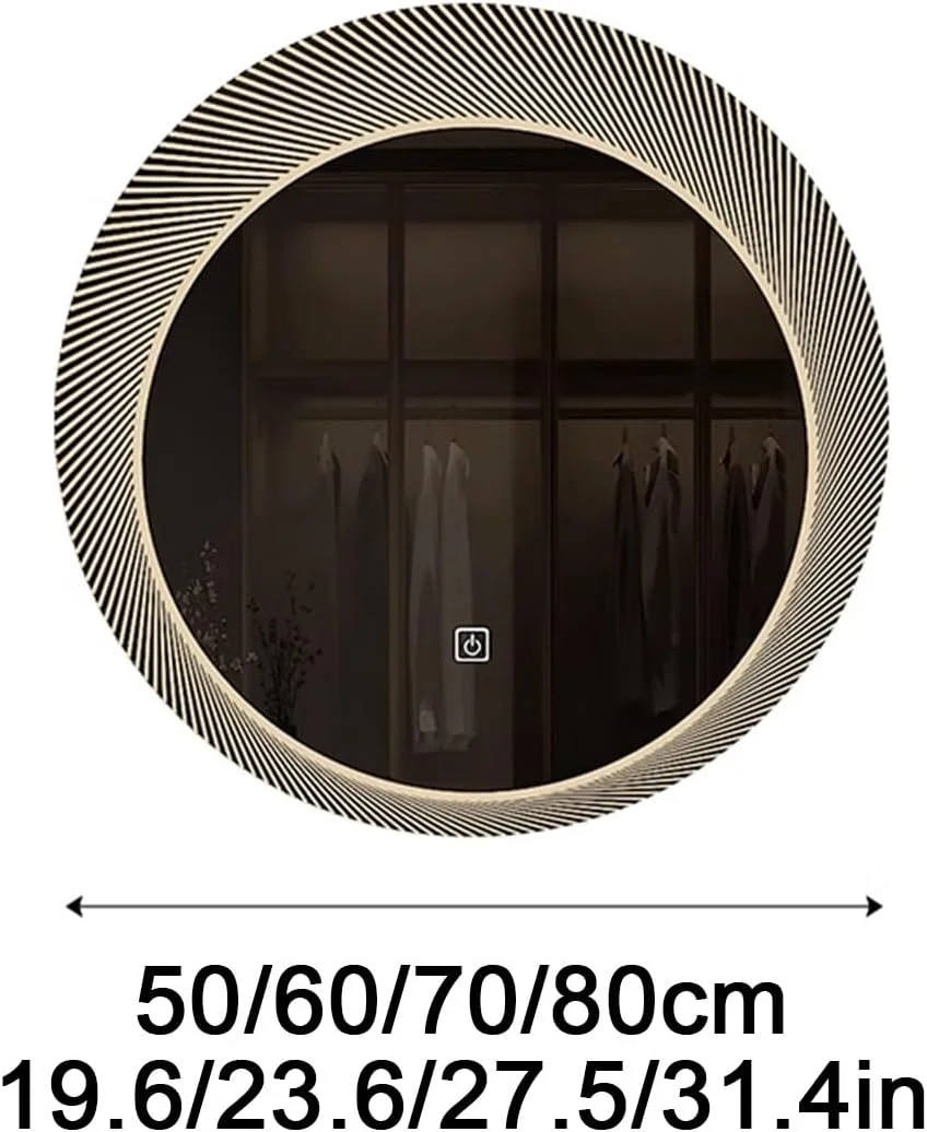 آینه گرد حمام، آینه دیواری LED نورانی، آینه آرایشی با نور سه رنگ و قابلیت تنظیم نور، آینه لمسی با LED، مناسب برای اتاق خواب، ایوان و ورودی (رنگ: تک لمسی، سایز: 70)