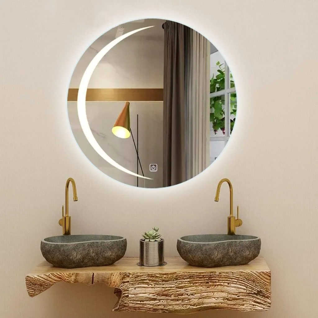 آینه حمام با چراغ های LED، آینه روشنایی هوشمند آرایشی قابل تنظیم نور، نصب شده روی دیوار، ضد آب (رنگ: نور سفید با تنظیم نور پیوسته، اندازه: 50 سانتی متر)