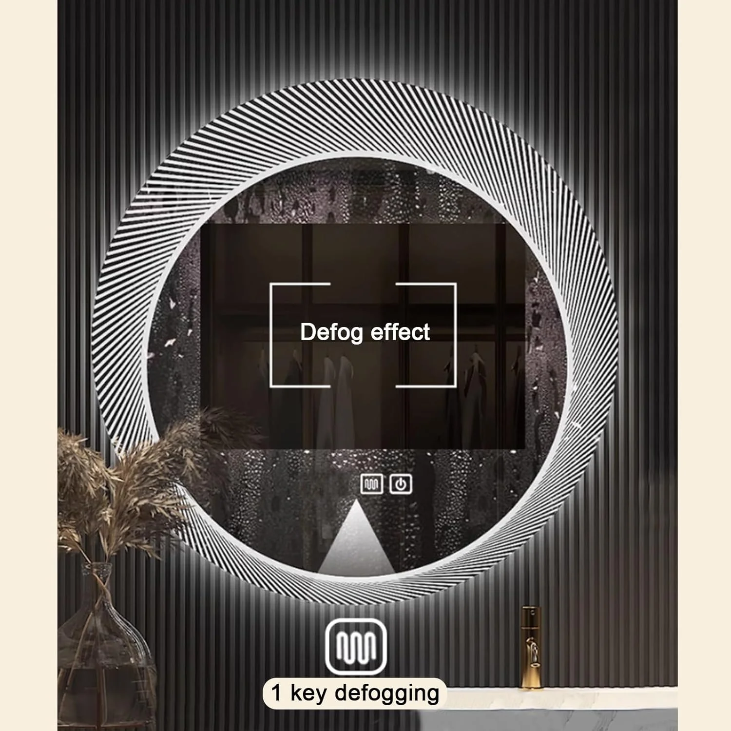 آینه گرد حمام، آینه دیواری LED نورانی، آینه آرایشی با نور سه رنگ و قابلیت تنظیم نور، آینه لمسی با LED، مناسب برای اتاق خواب، ایوان و ورودی (رنگ: تک لمسی، سایز: 70)