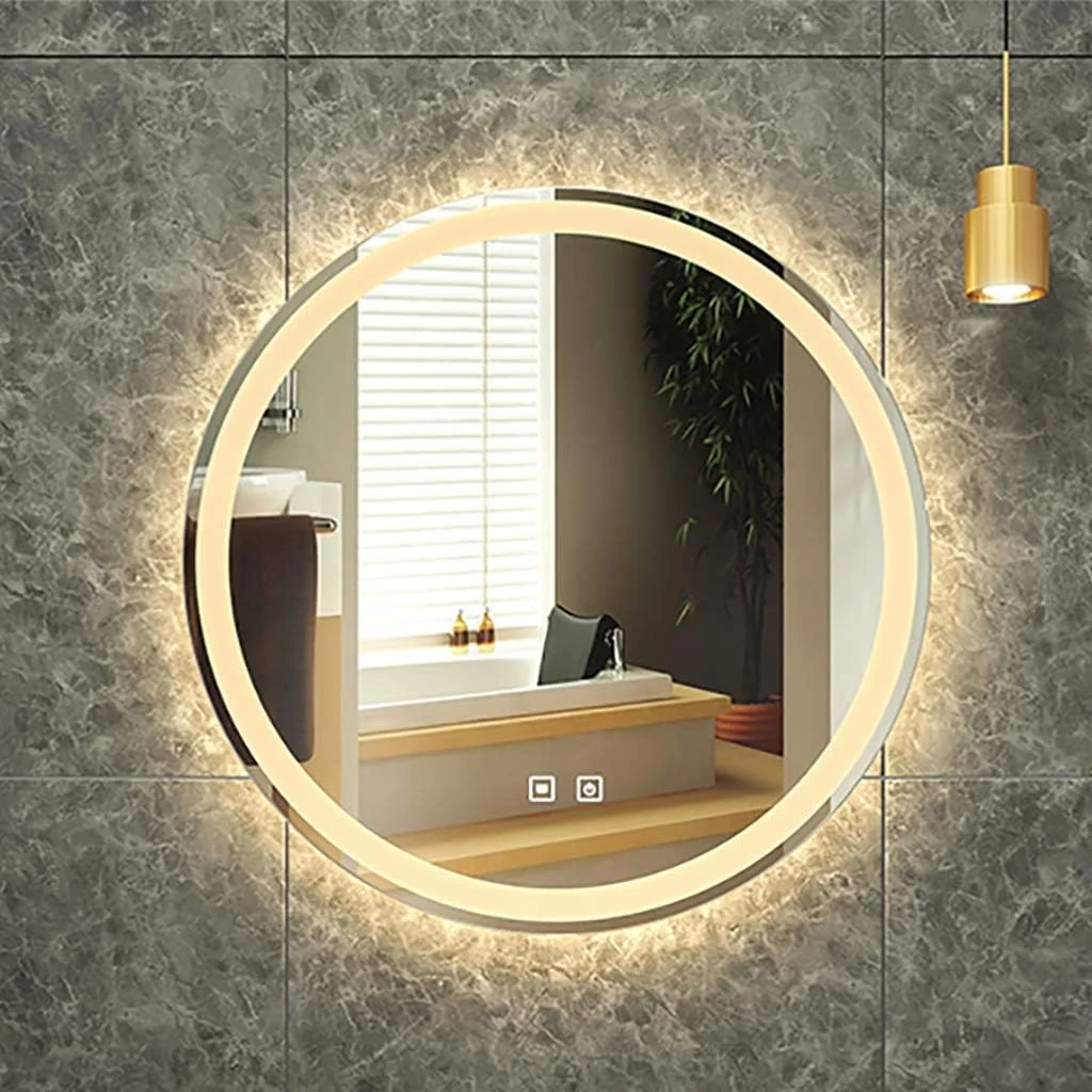 آینه دیواری LED حمام با نور سفید/گرم، آینه گرد روشن حمام با عملکرد ضد انفجار برای آرایش و اصلاح