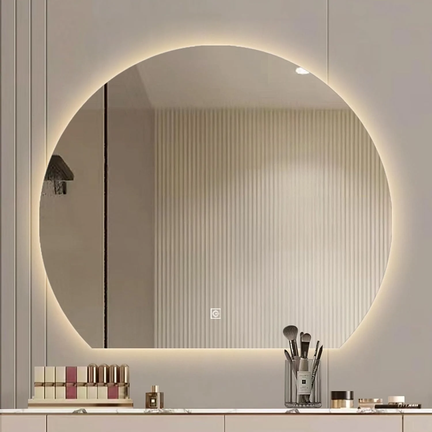 آینه قوسی حمام، آینه دیواری برای حمام، آینه آرایشی نورانی، آینه دیواری با قابلیت تنظیم نور و ضد مه، 3 رنگ نور، مناسب برای ورودی، اتاق خواب، اتاق نشیمن، حمام (رنگ: M، اندازه: 35.4 اینچ)