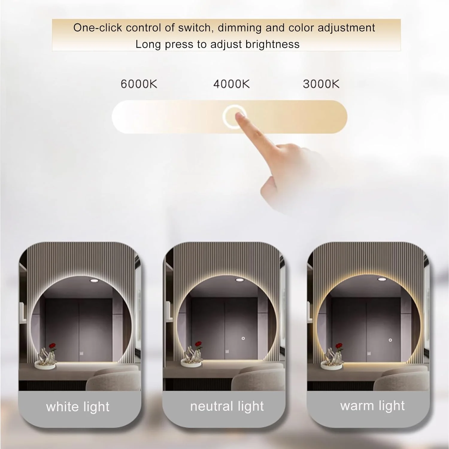 آینه قوسی حمام، آینه دیواری برای حمام، آینه آرایشی نورانی، آینه دیواری با قابلیت تنظیم نور و ضد مه، 3 رنگ نور، مناسب برای ورودی، اتاق خواب، اتاق نشیمن، حمام (رنگ: M، اندازه: 35.4 اینچ)