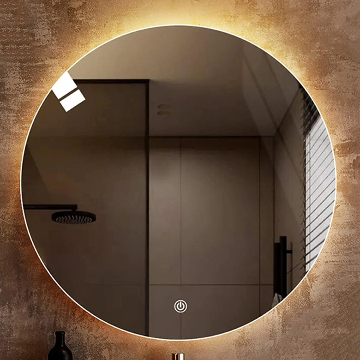 آینه گرد مدرن حمام، آینه روشویی LED با نورپردازی، ضد انفجار، چراغ دیواری، عملکرد ضد مه هوشمند، نور گرم - 80 سانتی متر / 32 اینچ