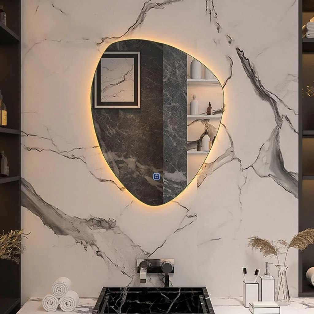 آینه حمام، آینه آرایشی نامنظم لمسی LED، آینه روشویی با نور پس زمینه، دیواری، ضد آب 500x700 میلی متر Leunlee