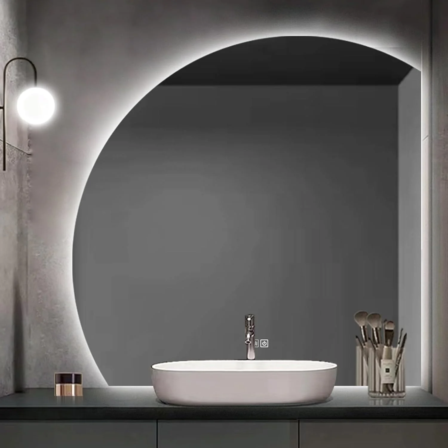 آینه حمام با نور LED، آینه روشویی دیواری روشن با دیمستر و کلید لمسی، آینه روشویی آویز، نور LED کم نور شونده 3 رنگ (رنگ: چپ، اندازه: 80cm/31.5in)