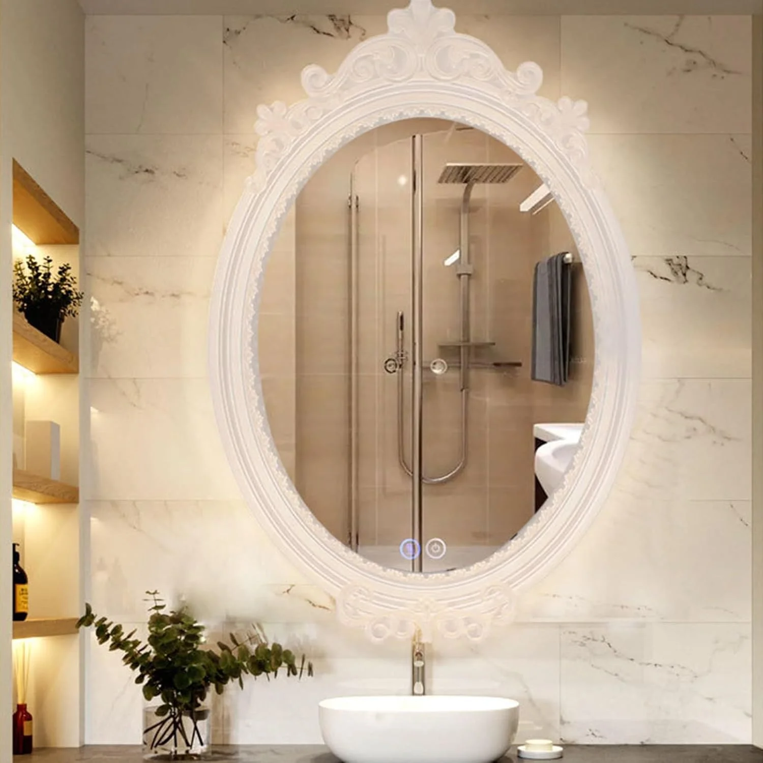 آینه بیضی شکل حمام با چراغ، آینه آرایشی دیواری LED با نور پس زمینه، آینه حمام با دکمه های لمسی هوشمند، 3 رنگ قابل تنظیم، قاب اکریلیک ضد بخار هوشمند (تک لمسی 40*60 سانتی متر) آینه بیضی شکل حمام با چراغ، آینه آرایشی دیواری LED با نور پس زمینه، آینه حمام با دکمه های لمسی هوشمند، 3 رنگ قابل تنظیم، قاب اکریلیک ضد بخار هوشمند (تک لمسی 40*60 سانتی متر)