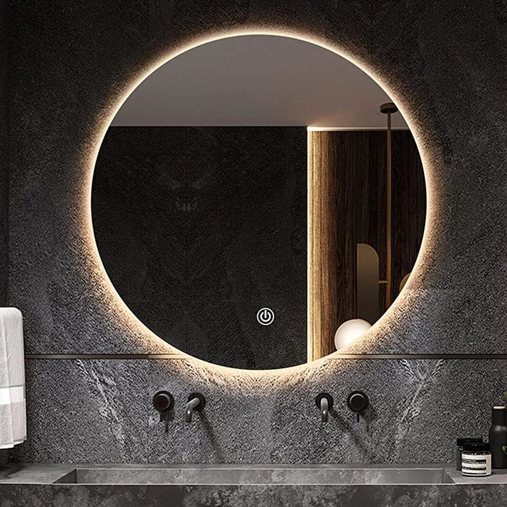 آینه حمام، آینه آرایشی دیواری با نور پس زمینه ال ای دی [دارای استاندارد IP67] بدون قاب، گرد، Zeenyi