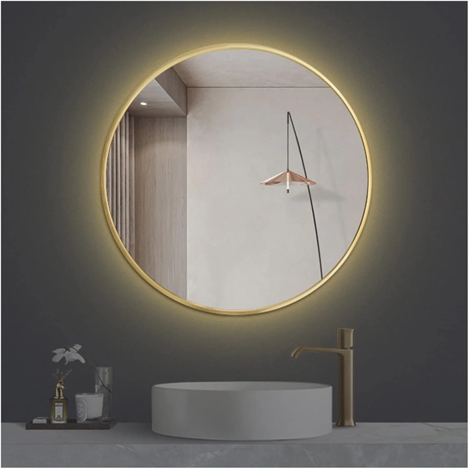 آینه حمام LED با نور، آینه آرایشی روشن با قاب طلایی، ضد آب IP66، آینه دیواری سفید/گرم برای راهرو، اتاق پودر، هتل (نور گرم 70x70 سانتی متر) آینه حمام LED با نور، آینه آرایشی روشن با قاب طلایی، ضد آب IP66، آینه دیواری سفید/گرم برای راهرو، اتاق پودر، هتل (نور گرم 70x70 سانتی متر)