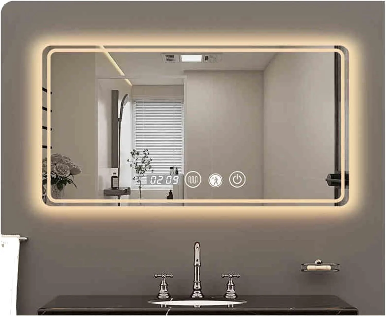 آینه حمام هوشمند با نور پس زمینه برای دیوار، آینه LED روشن برای حمام، مناسب آرایش، ضد آب و ضد شکستگی، با حسگر لمسی/تغییر نور/پد ضد بخار (H50*W70cm/H19.7*W27.6IN) آینه حمام هوشمند با نور پس زمینه برای دیوار، آینه LED روشن برای حمام، مناسب آرایش، ضد آب و ضد شکستگی، با حسگر لمسی/تغییر نور/پد ضد بخار (H50*W70cm/H19.7*W27.6IN)