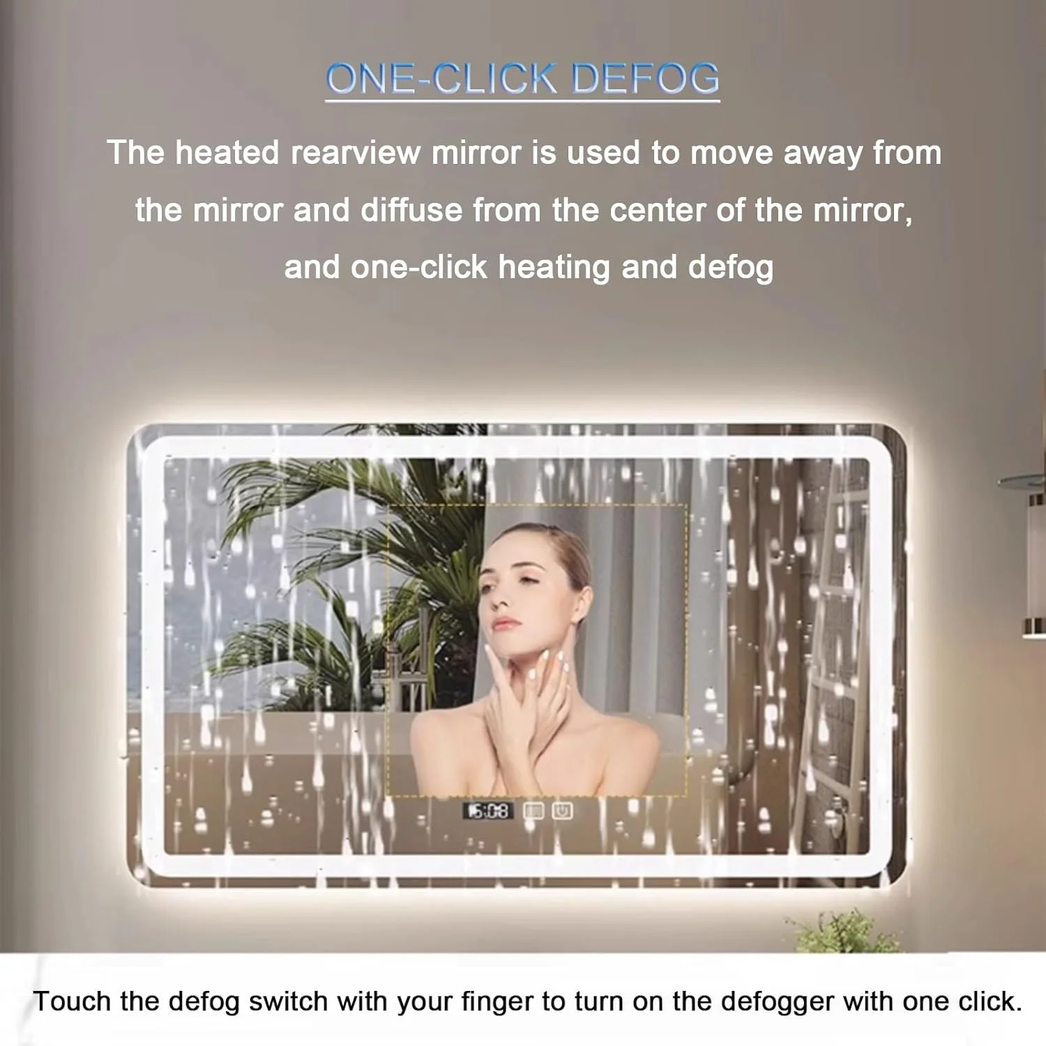 آینه حمام هوشمند با نور پس زمینه برای دیوار، آینه حمام ال ای دی، آینه روشویی مدرن و هوشمند، ضد آب، ضد شکستگی، با حسگر لمسی/دیمر/پد ضد بخار (H60*W80cm/H23.6*W31.5IN)