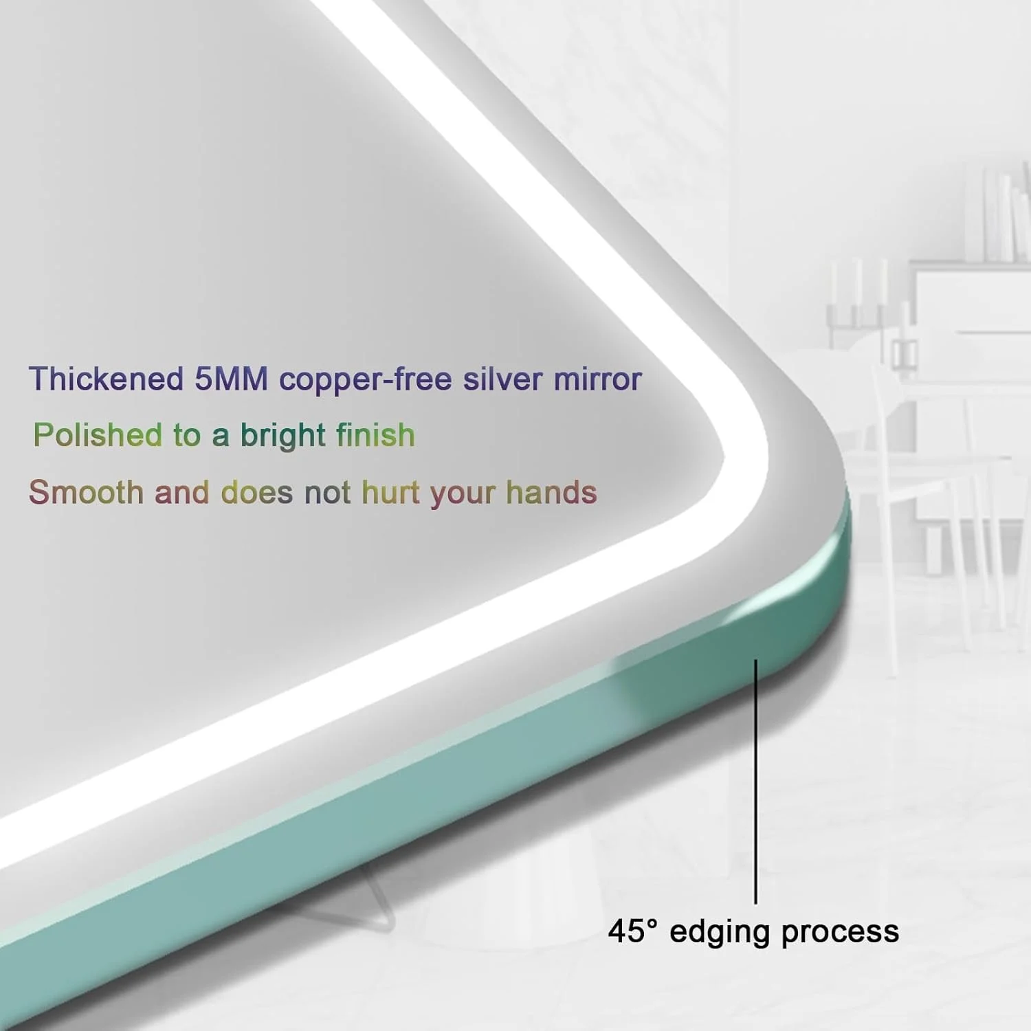 آینه حمام هوشمند با نور پس زمینه برای دیوار، آینه حمام ال ای دی، آینه آرایش حمام با نور، ضد آب، ضد شکستگی، با حسگر لمسی/ دیمر/ پد ضد بخار (H50*W70cm/H19.7*W27.6IN)