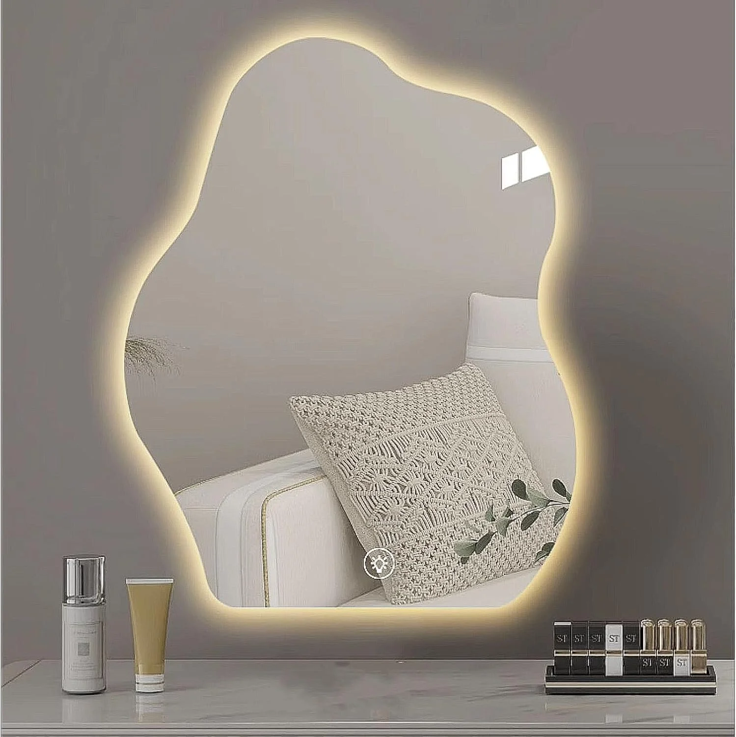 آینه ال ای دی برای حمام، آینه آرایشی نامنظم طرح ابر، آینه دیواری با قابلیت تنظیم نور، حافظه، 3 رنگ، کنترل لمسی، نصب روی دیوار (سایز: 50x70 سانتی متر) آینه ال ای دی برای حمام، آینه آرایشی نامنظم طرح ابر، آینه دیواری با قابلیت تنظیم نور، حافظه، 3 رنگ، کنترل لمسی، نصب روی دیوار (سایز: 50x70 سانتی متر)