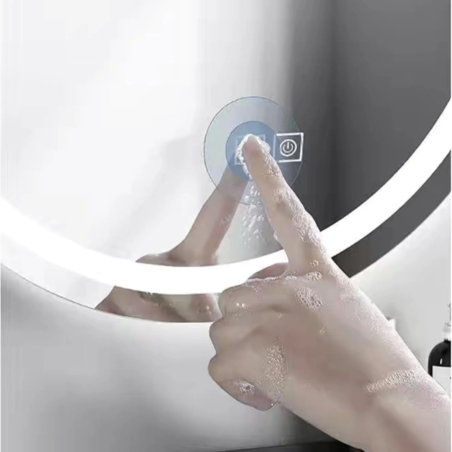 آینه روشویی ال ای دی، آینه ابری نامنظم، آینه دیواری، آینه آرایش با نور با قابلیت تنظیم روشنایی و 3 رنگ نور، ضد بخار، حافظه (سایز: 50x80 سانتی متر) (طول 31.5 اینچ)