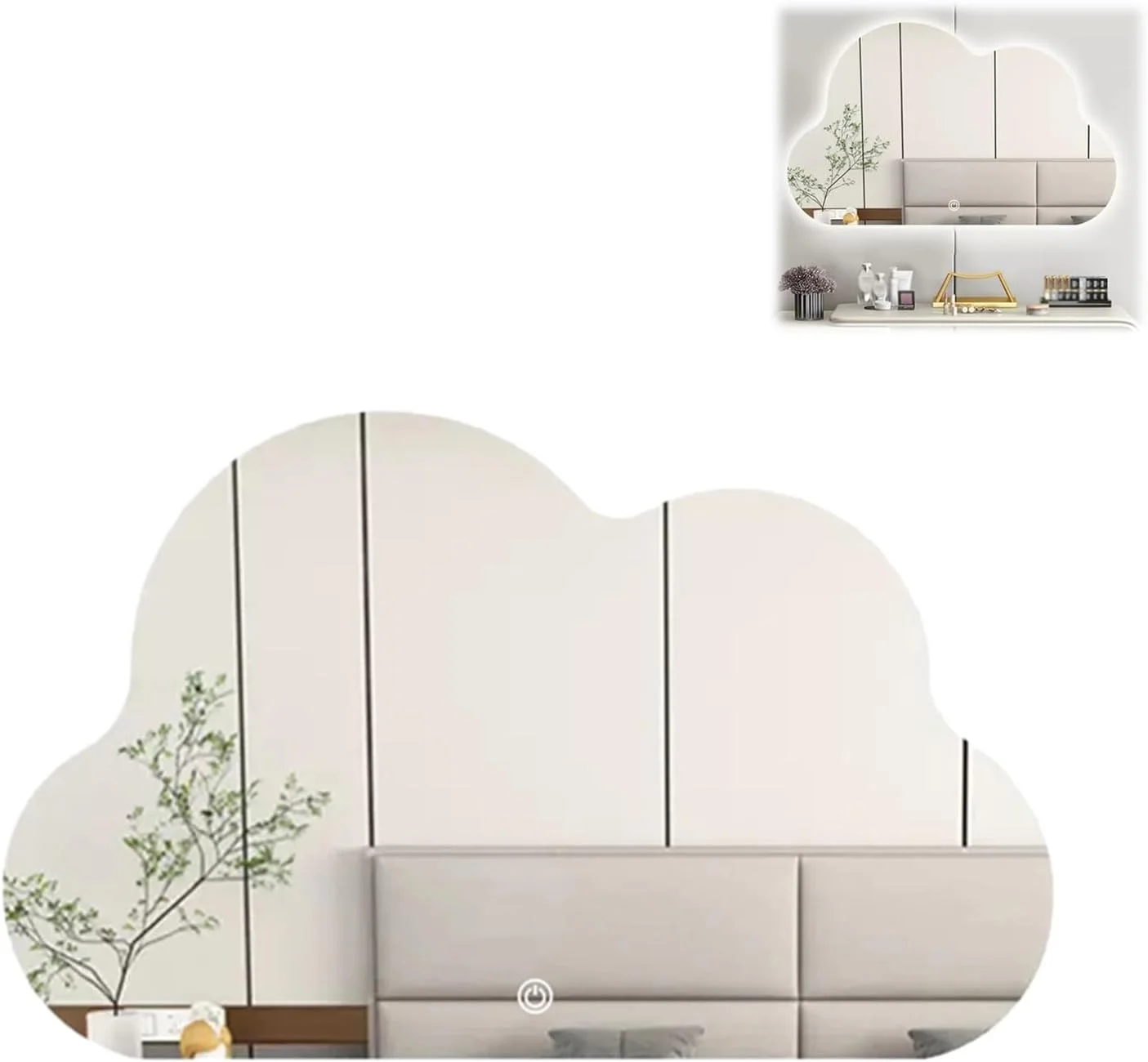 آینه حمام برای آینه های روشویی دیواری، آینه نامنظم دکور دیوار، آینه تزئینی مدرن بدون قاب و نامتقارن برای دیوار با کلید لمسی، آینه روشویی LED با نور پس زمینه برای