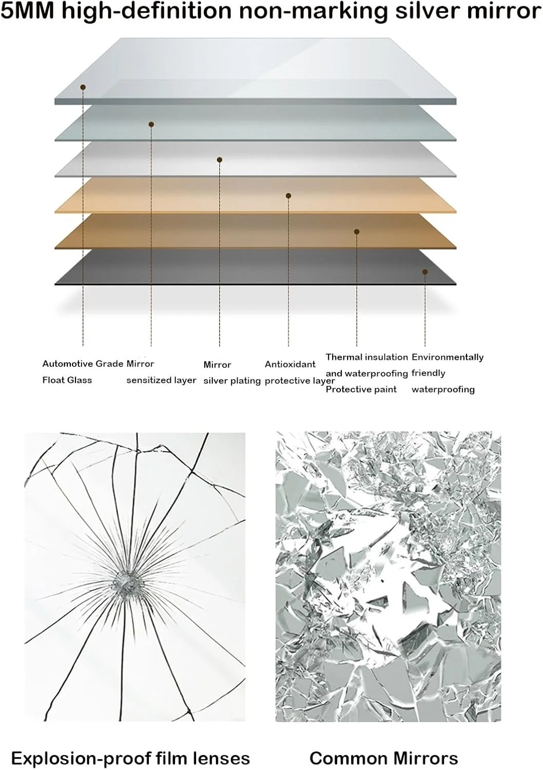 آینه حمام برای آینه های روشویی دیواری، آینه نامنظم دکور دیوار، آینه تزئینی مدرن بدون قاب و نامتقارن برای دیوار با کلید لمسی، آینه روشویی LED با نور پس زمینه برای