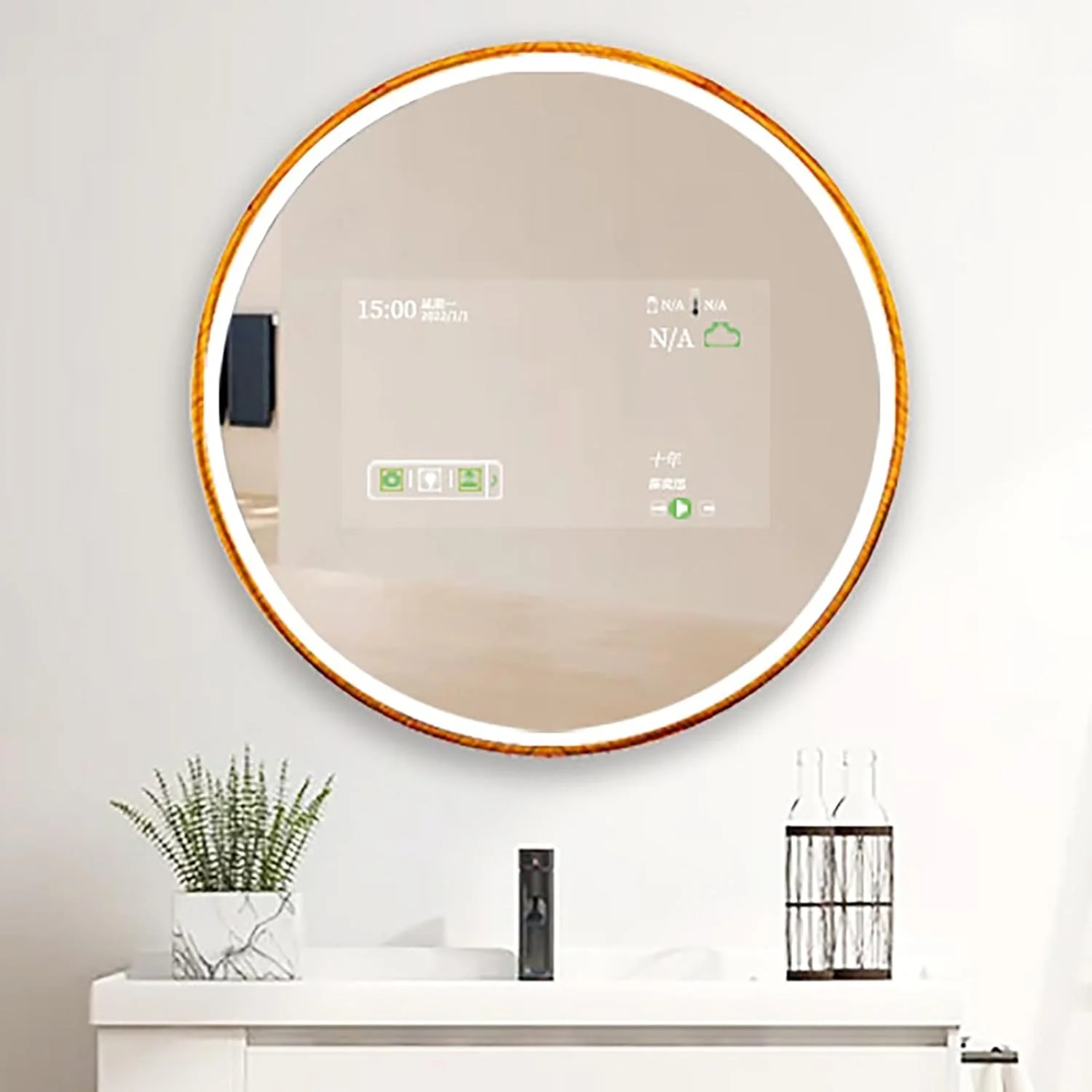 آینه گرد LED برای حمام، آینه روشنایی دار گرد دیواری، آینه حمام گرد با نور پس زمینه 500 میلی متری با WIFI، اندروید و بلوتوث، آینه دیواری با دیمستر و کلید لمسی