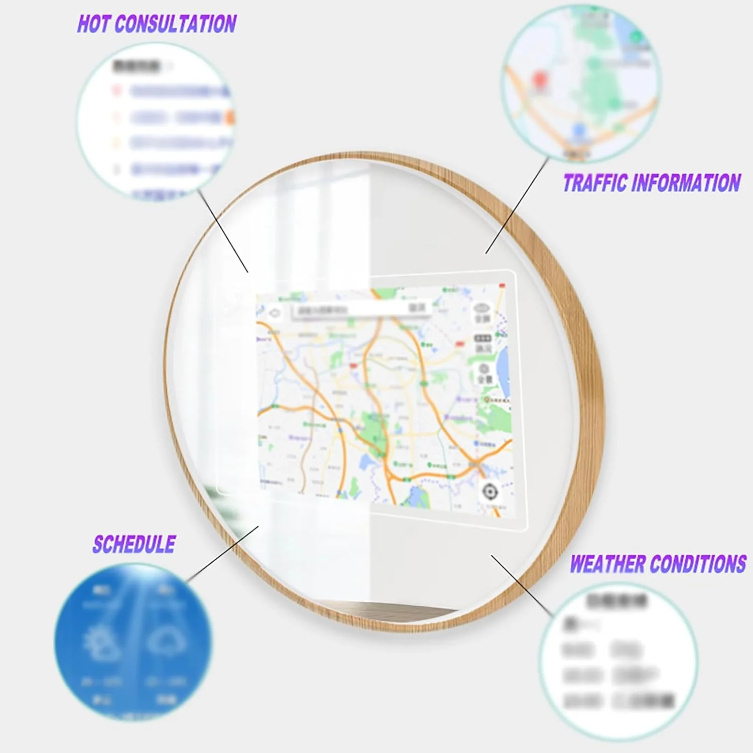 آینه گرد LED برای حمام، آینه روشنایی دار گرد دیواری، آینه حمام گرد با نور پس زمینه 500 میلی متری با WIFI، اندروید و بلوتوث، آینه دیواری با دیمستر و کلید لمسی