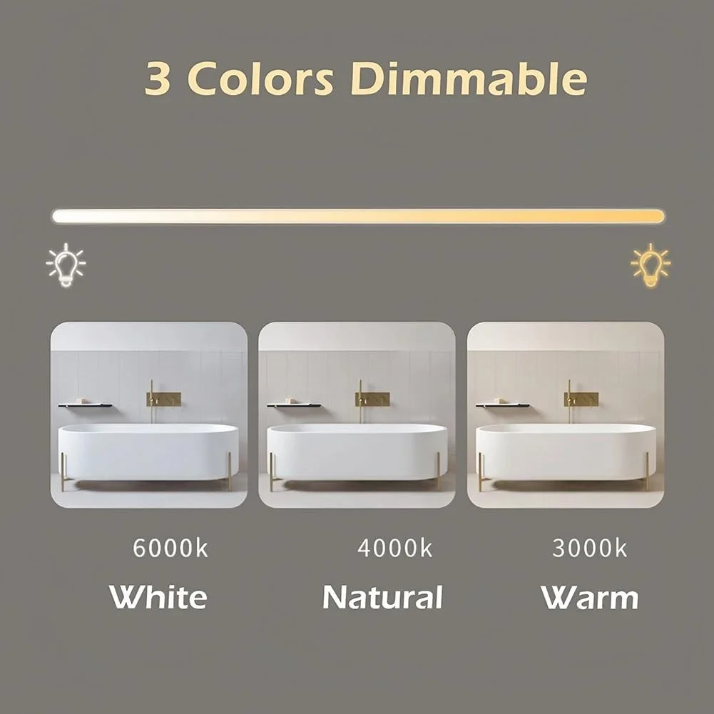 آینه حمام ال ای دی بیضی شکل 50 در 80 سانتی متر، آینه روشویی با نورپردازی 3 رنگ و قابلیت تنظیم نور، ضد بخار و ضد شکستگی مناسب آرایش، قابل نصب روی دیوار