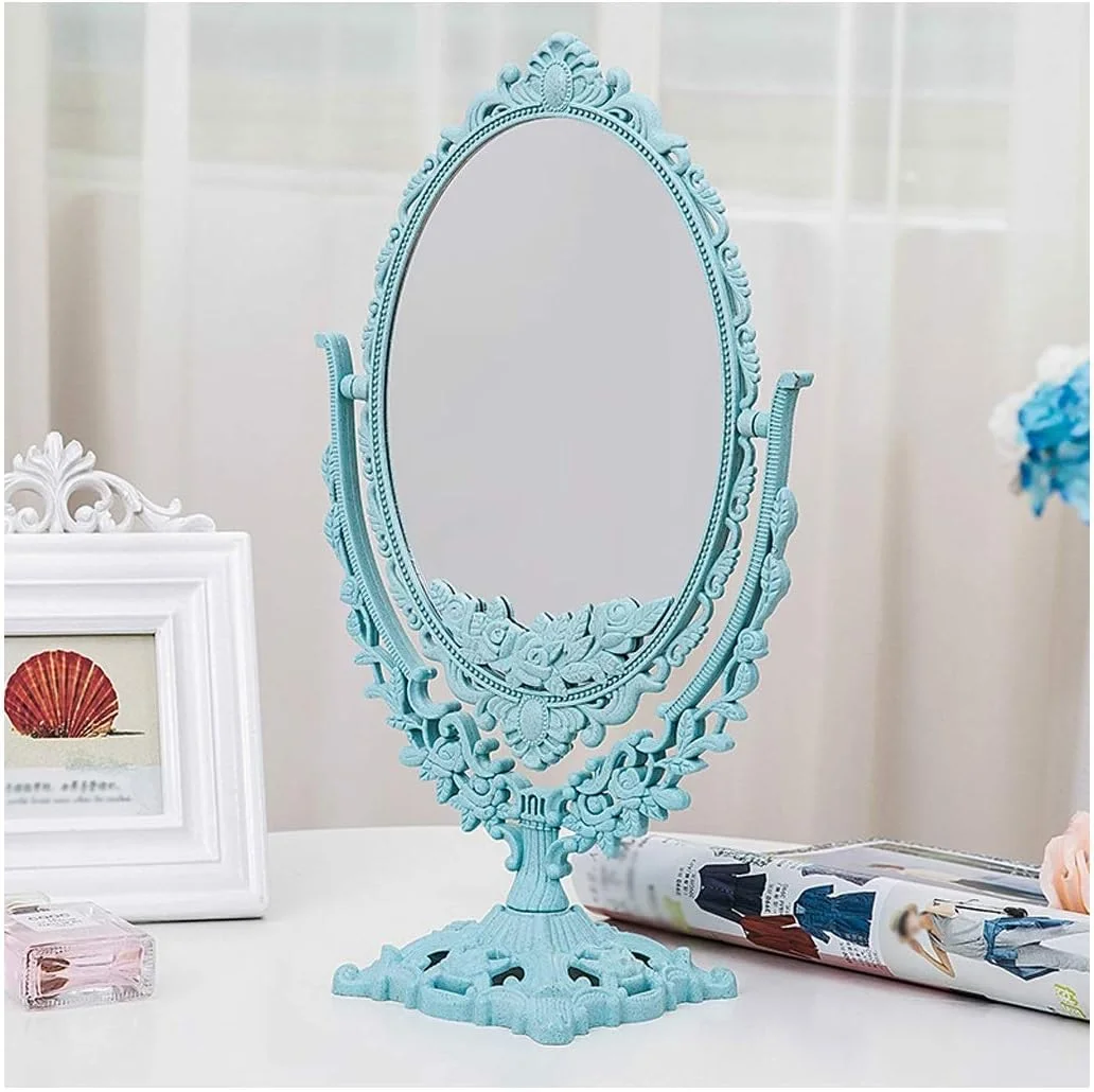 آینه آرایشی دو طرفه BXU-BG با بزرگنمایی 3 برابر، طرح بیضی، مناسب برای میز، دفتر کار، منزل، مسافرت و قابل حمل