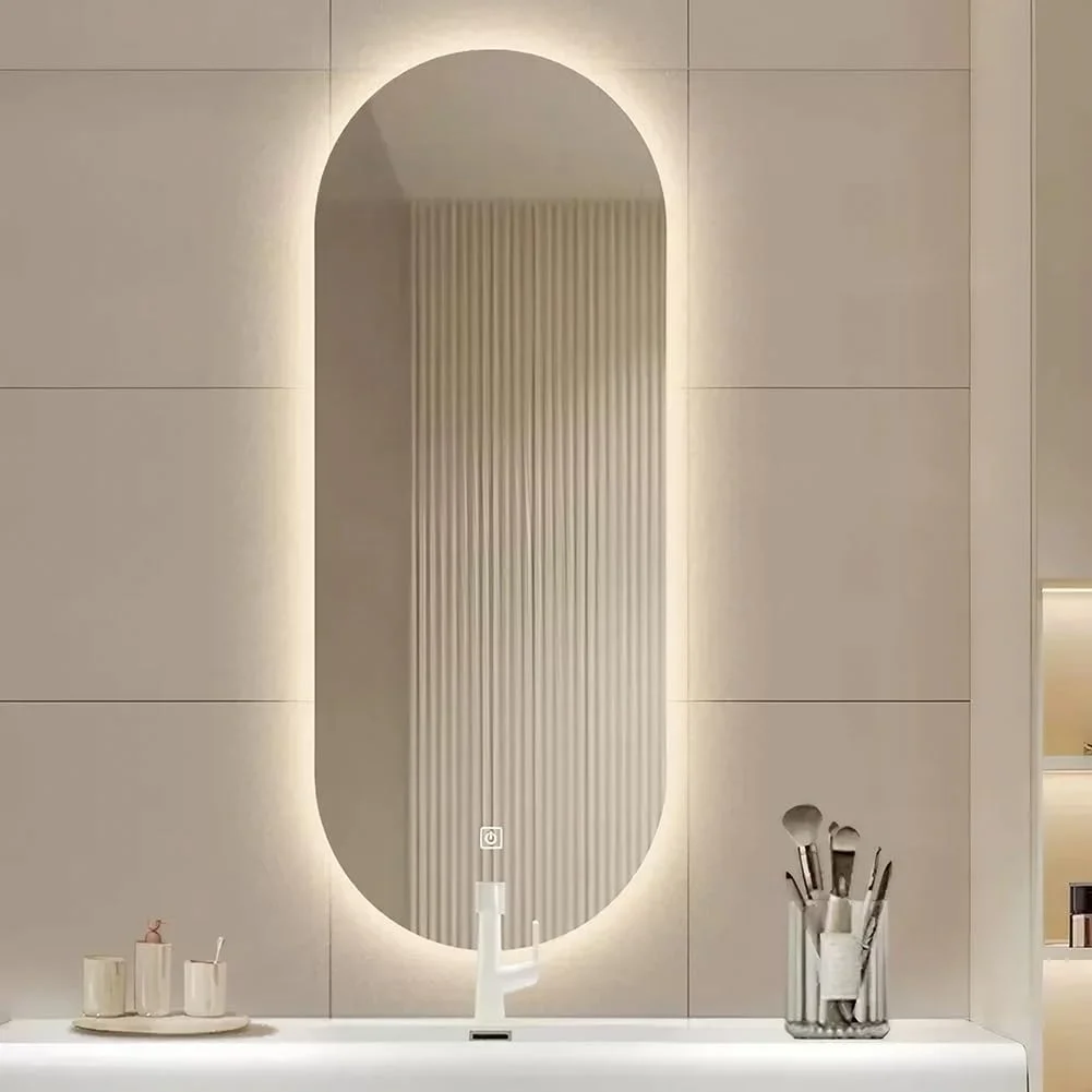 آینه حمام ال ای دی 40 در 80 سانتی متر با چراغ، آینه آرایش بیضی شکل با ضد بخار و 3 رنگ نور قابل تنظیم گرم/طبیعی/سفید، آینه روشویی دکمه لمسی آینه حمام ال ای دی 40 در 80 سانتی متر با چراغ، آینه آرایش بیضی شکل با ضد بخار و 3 رنگ نور قابل تنظیم گرم/طبیعی/سفید، آینه روشویی دکمه لمسی