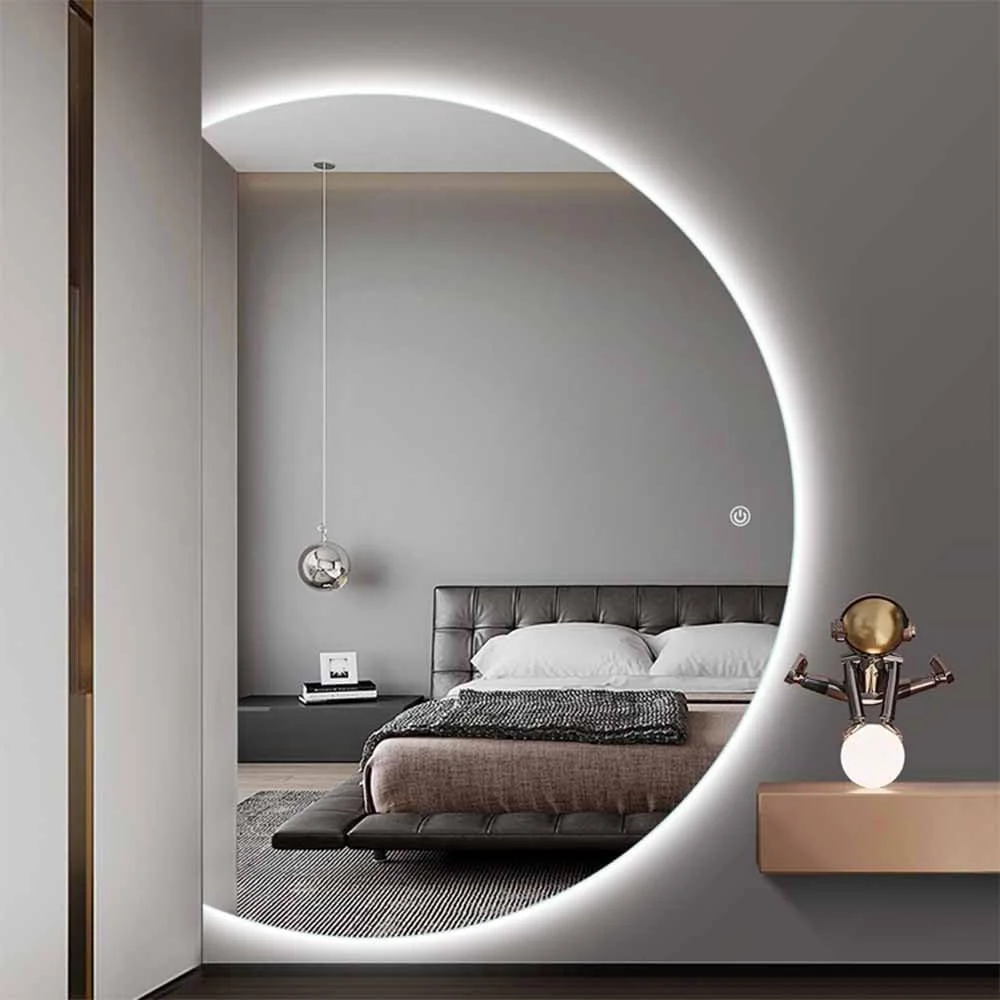 آینه بزرگ حمام با چراغ، آینه تزئینی تمام قد با قابلیت تنظیم نور سه رنگ - آینه آرایش نیم دایره LED با نور پس زمینه برای دیوار - کلید لمسی (نیم دایره سمت راست 70x110 سانتی متر) آینه بزرگ حمام با چراغ، آینه تزئینی تمام قد با قابلیت تنظیم نور سه رنگ - آینه آرایش نیم دایره LED با نور پس زمینه برای دیوار - کلید لمسی (نیم دایره سمت راست 70x110 سانتی متر)