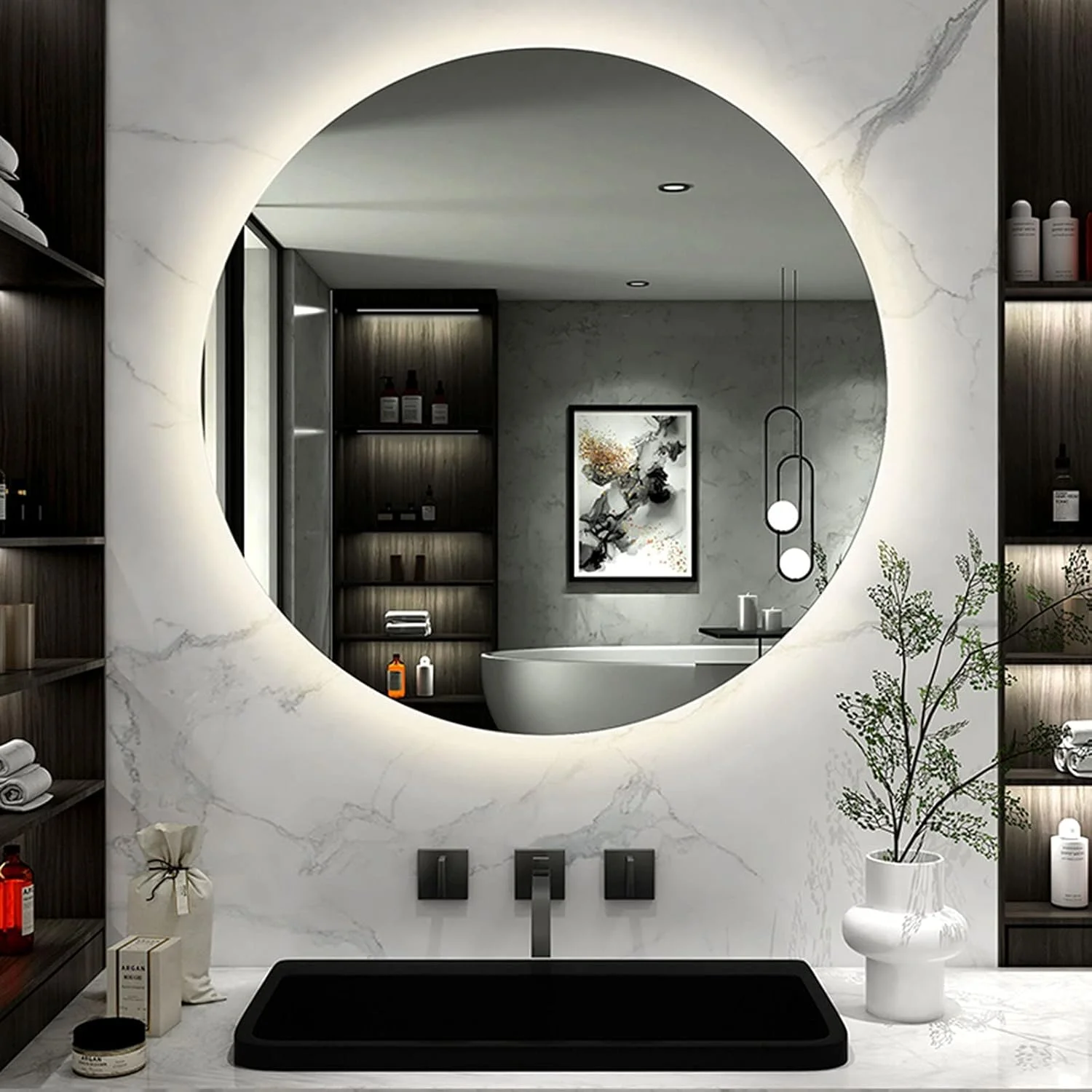 آینه حمام نور پس زمینه دار، آینه روشویی ضد بخار ال ای دی با چراغ، آینه دیواری، HD Zeenyi