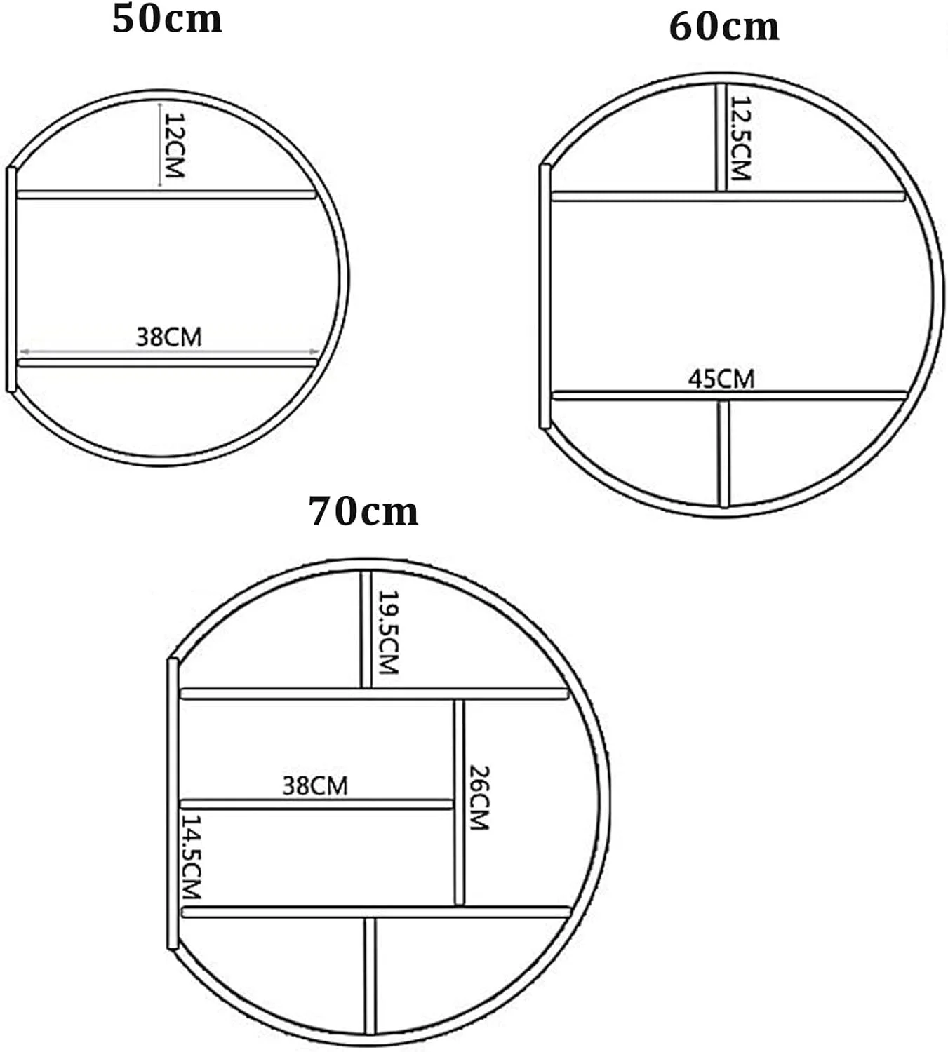 کابینت آینه ای گرد مشکی دیواری برای حمام (سایز: 60 سانتی متر)